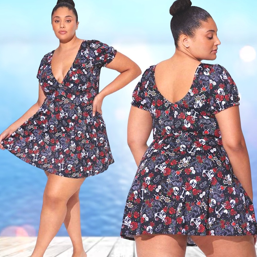 Torrid Retro Jerrys Girl Long Length Wireless Puff Sleeve Swim Dress 3 3XL EUC